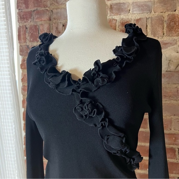 Tops - Y2K Black Ruffled Women's Rib Knit Top -Size S -TP29